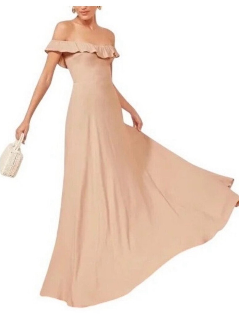 Reformation Verbena Off the Shoulder Ruffle Gown Short Sleeve Blush Pink Size 4